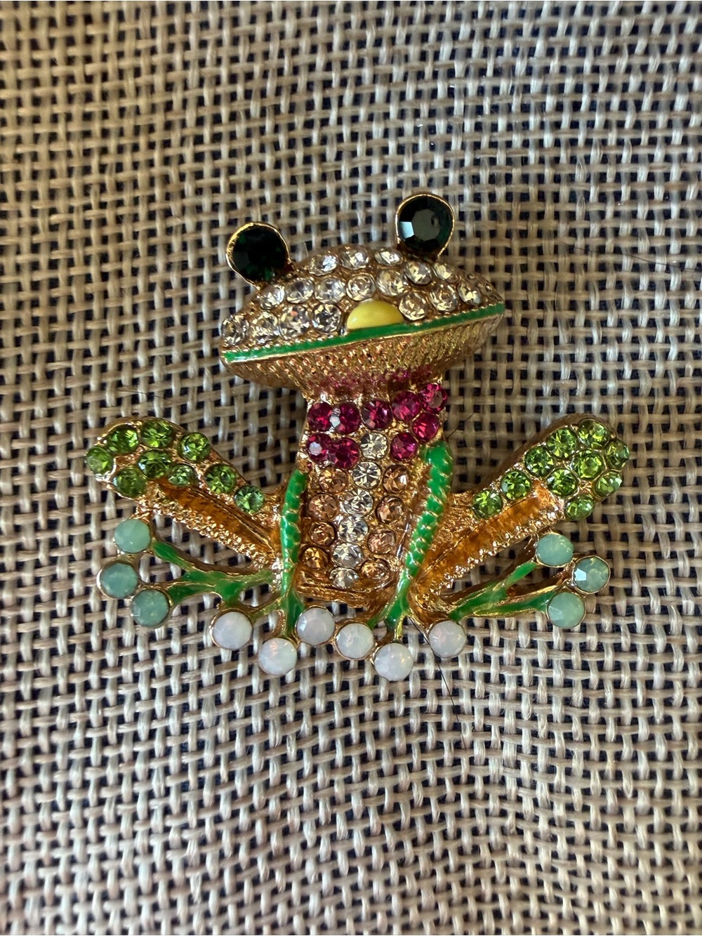 Anthropologie Sparkling Frog Brooch with Green and Brown Crystals